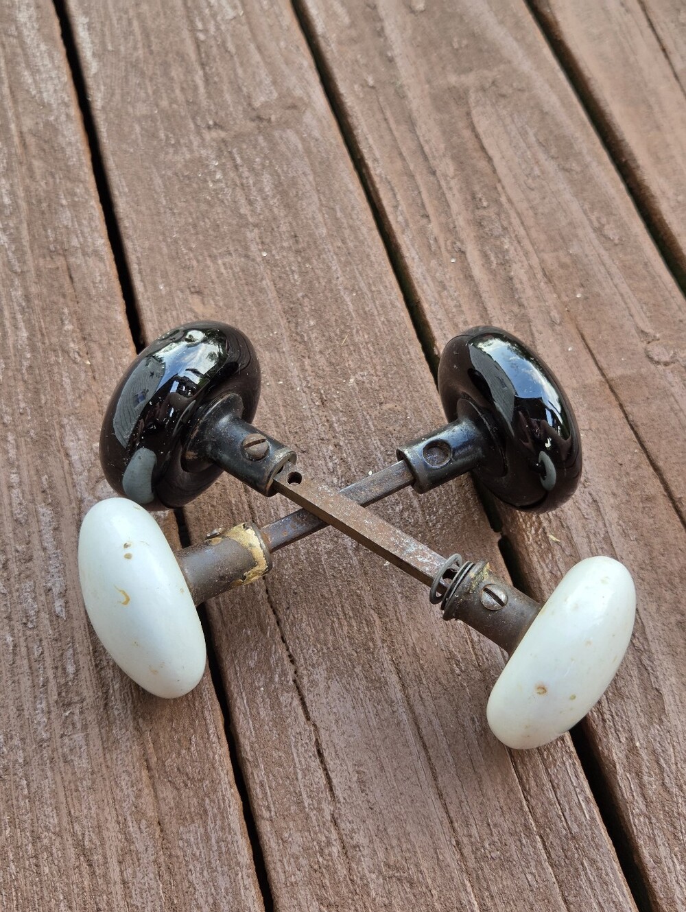Antique Salvaged Black & White Porcelain Door Knob Sets